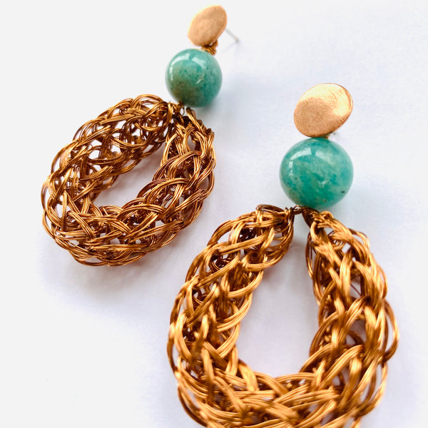 BOUCLES D'OREILLES BAGUE CUIVRE AMAZONITE