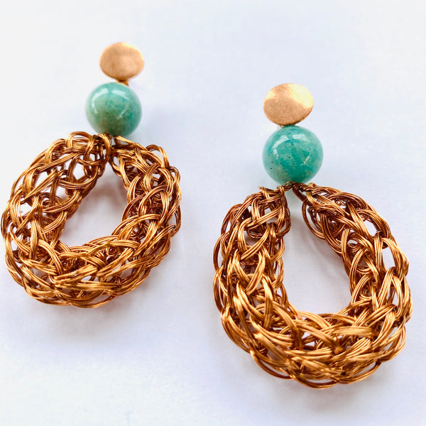 BOUCLES D'OREILLES BAGUE CUIVRE AMAZONITE