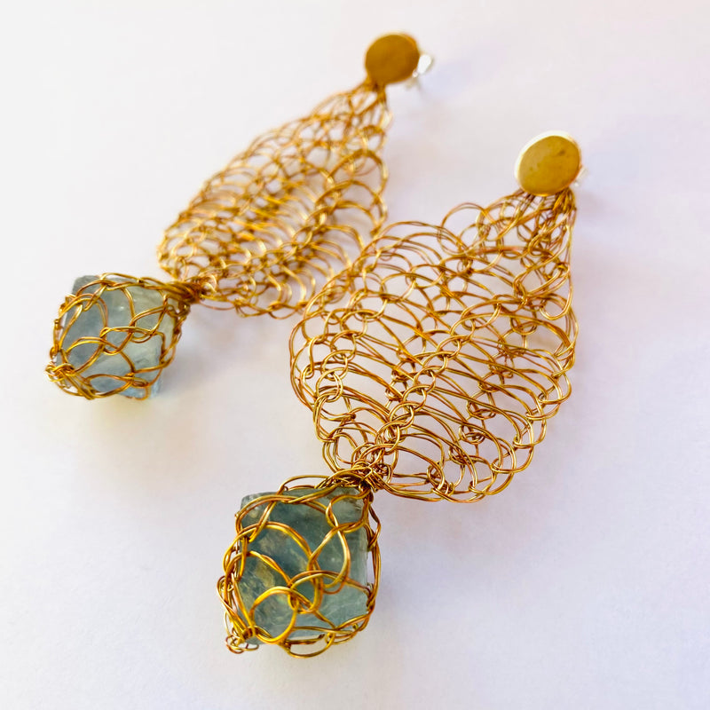 AROS PETALO FLUORITA AZUL GRANDE