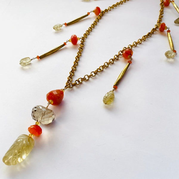 Collar Flecos Cornalina y  lemon