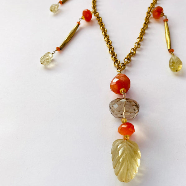 Collar Flecos Cornalina y  lemon