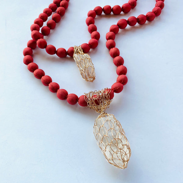 COLLIER -TALISMAN DODECAHEDRO ROUGE